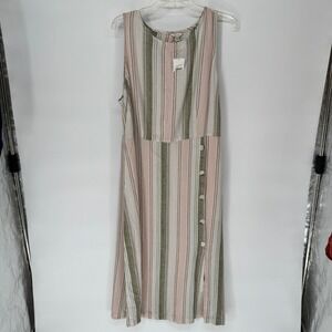 Cato's Plus Size 18/20W Striped Sleeveless Midi Dress Button Linen Blend New